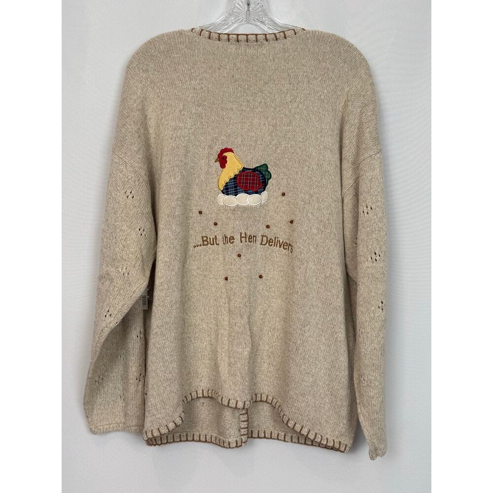 NWT Mandal Bay Rooster Hen Farmhouse Cardigan XXL Linen Cotton Deadstock - Picture 3 of 11